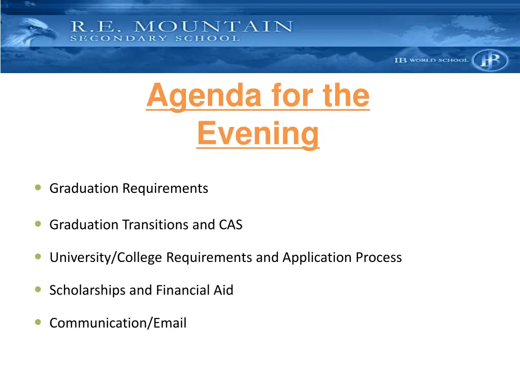 agenda for the evening