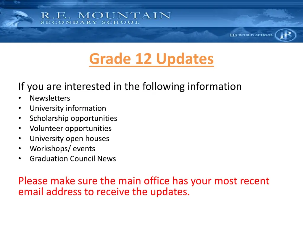 grade 12 updates