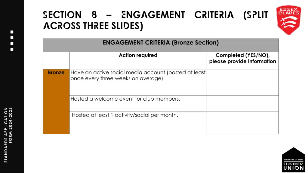 engagement criteria bronze section