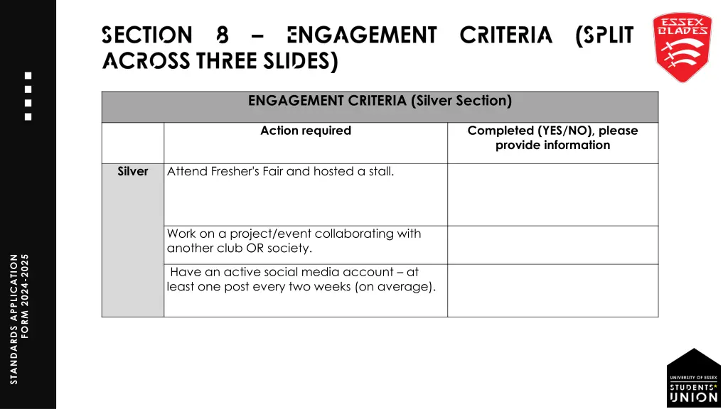 engagement criteria silver section
