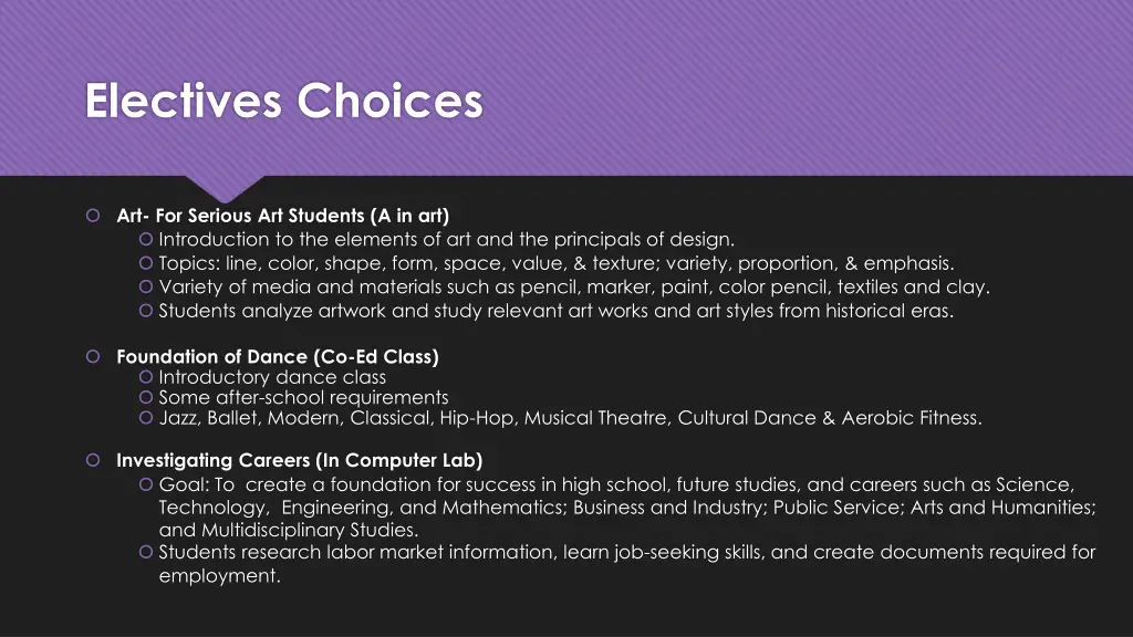 electives choices
