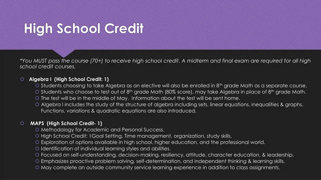 high school credit