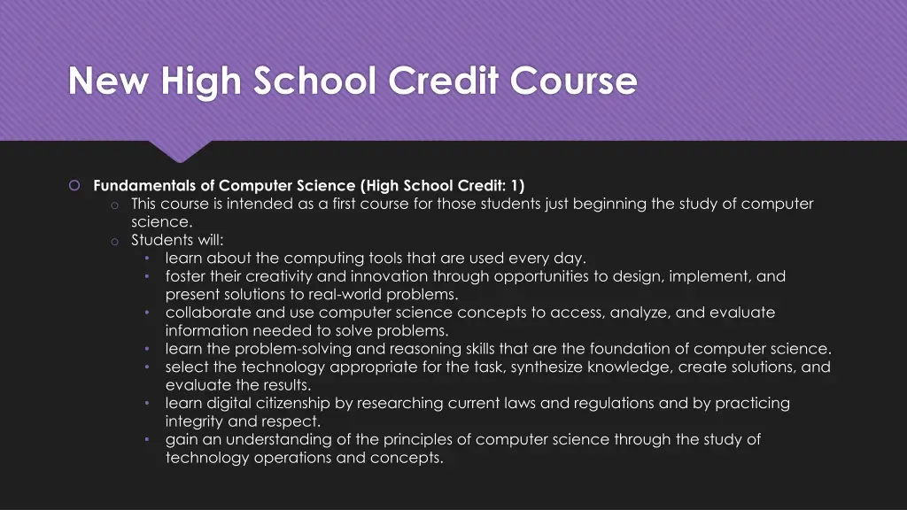 new high school credit course
