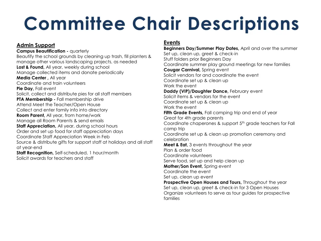 committee chair descriptions
