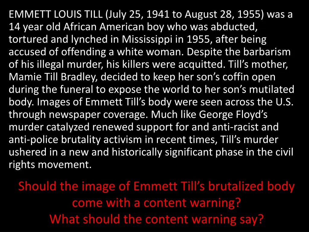 emmett louis till july 25 1941 to august 28 1955