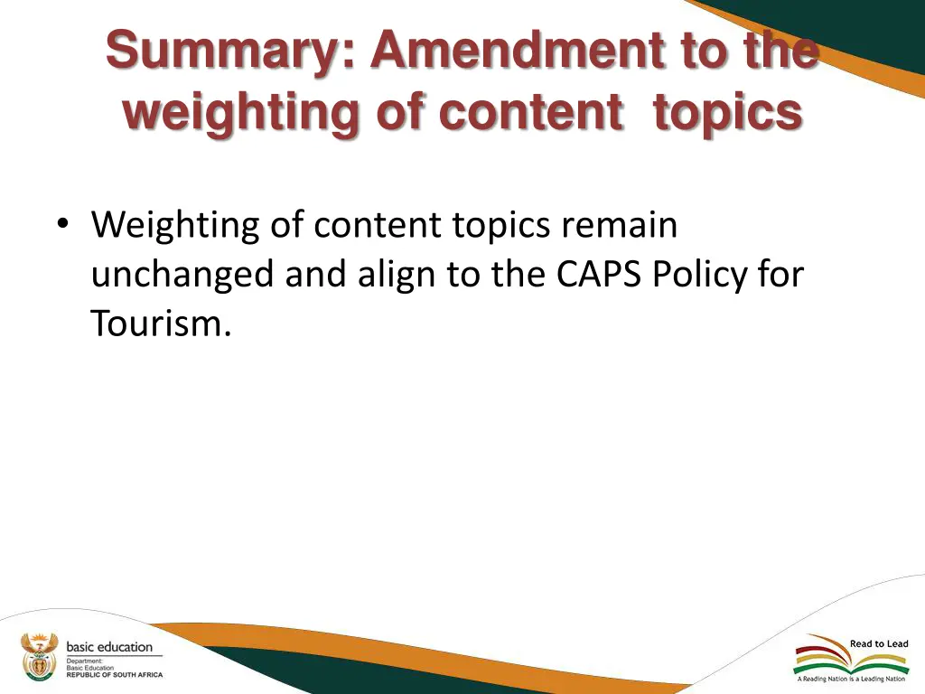 summary amendment to the weighting of content
