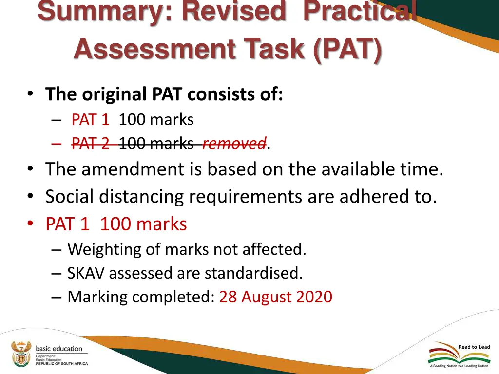 summary revised practical assessment task pat