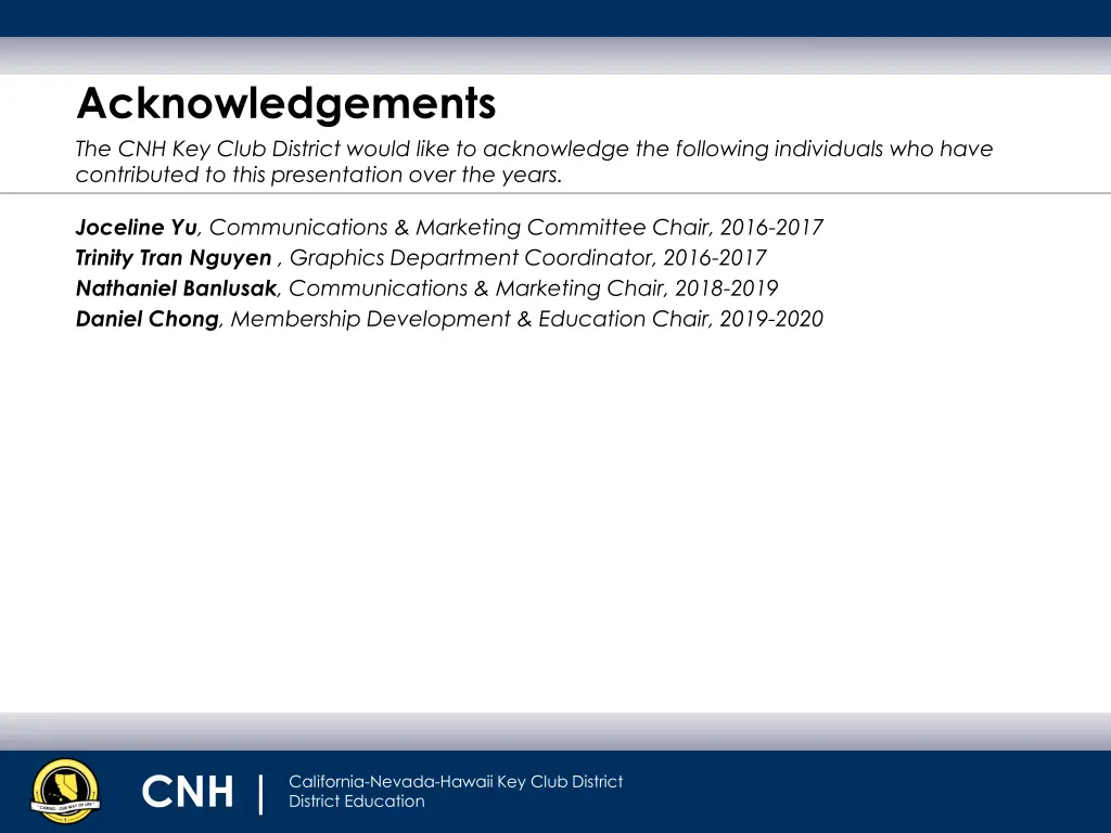 acknowledgements the cnh key club district would