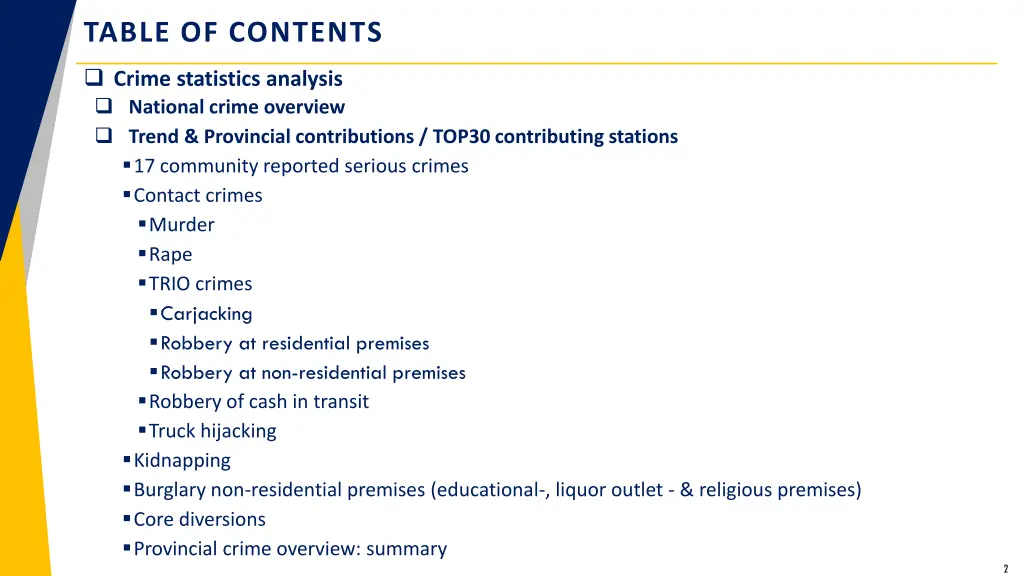 table of contents