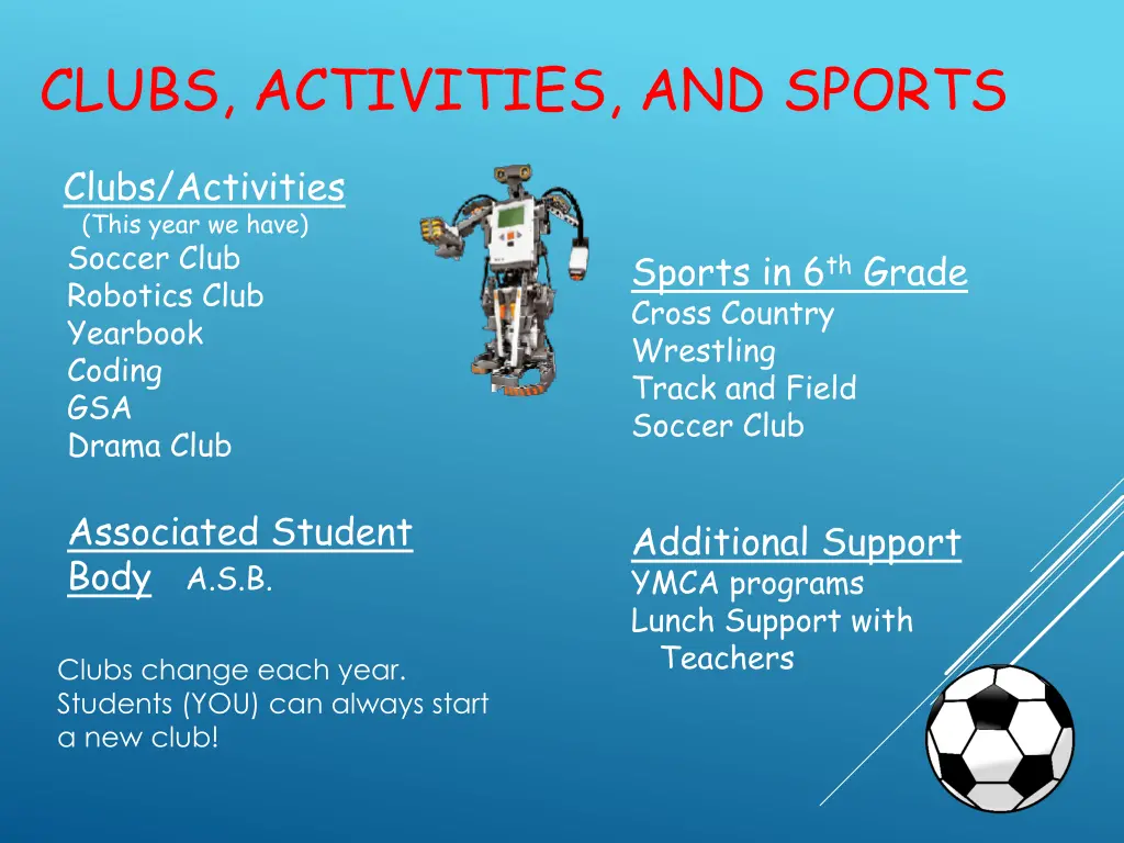 clubs activities and sports