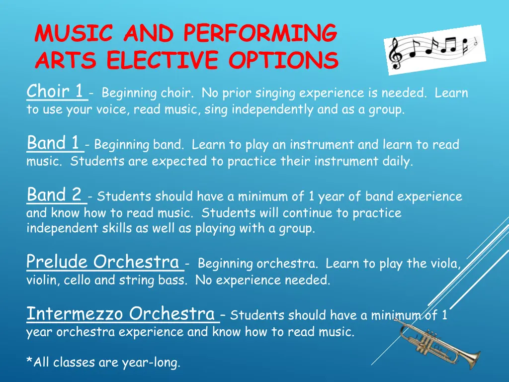 music and performing arts elective options