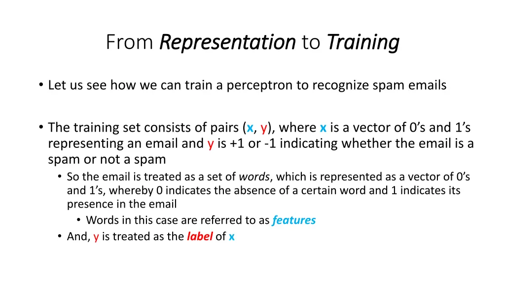 from representation representation to training