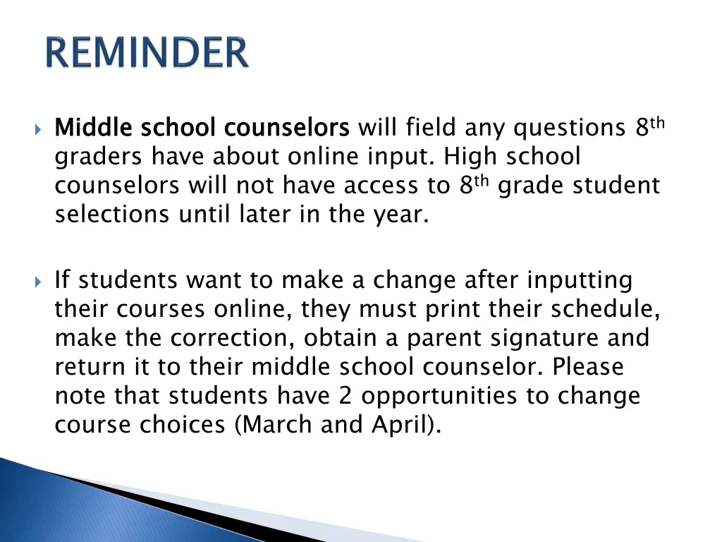 middle school counselors graders have about