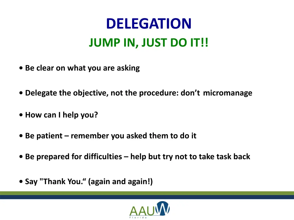 delegation jump in just do it