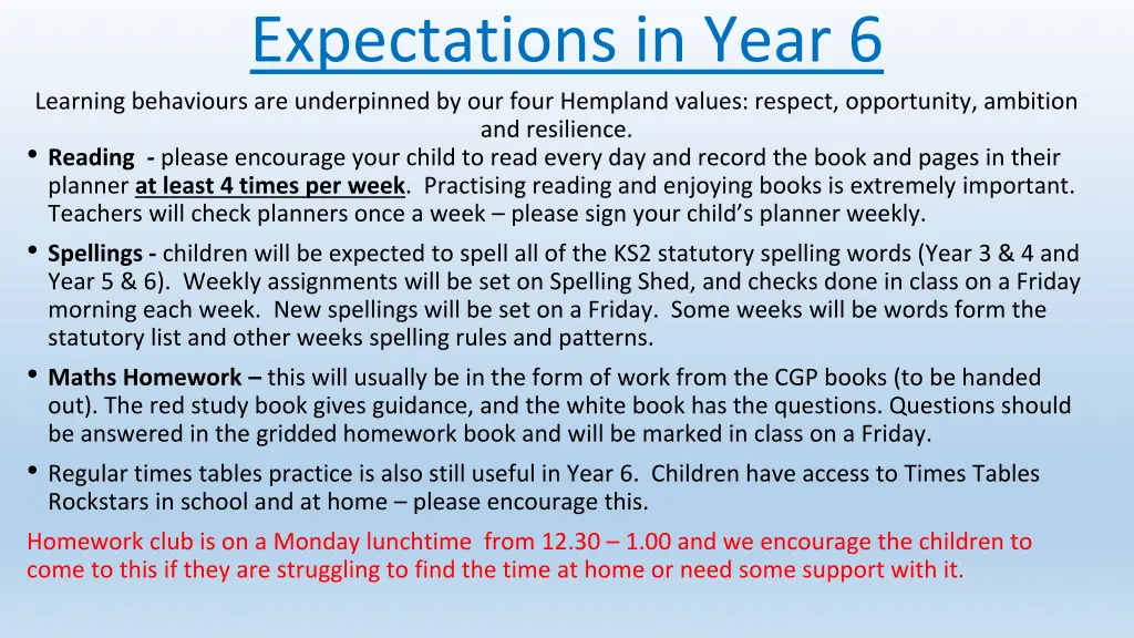 expectations in year 6 learning behaviours