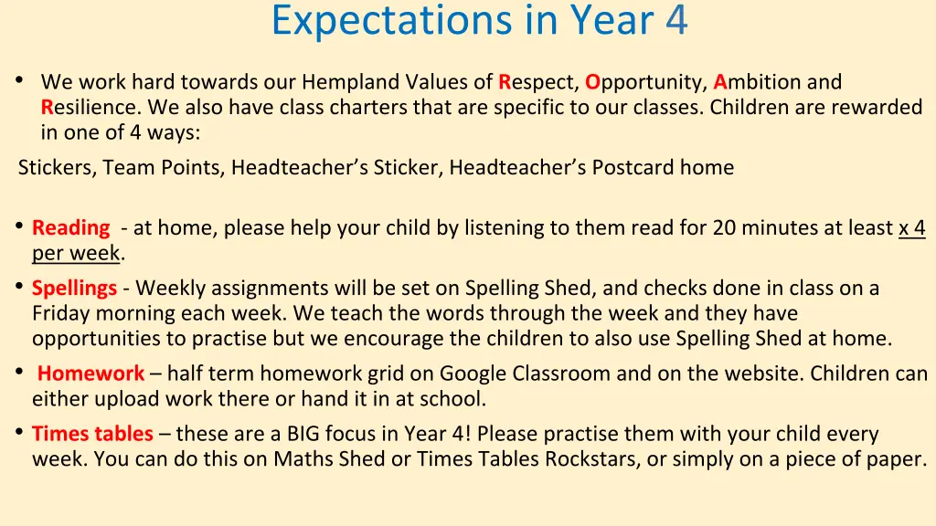expectations in year 4