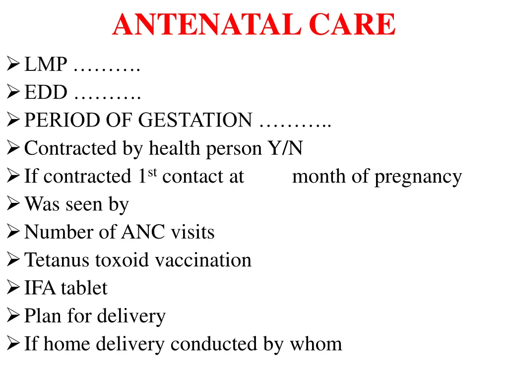 antenatal care lmp edd period of gestation