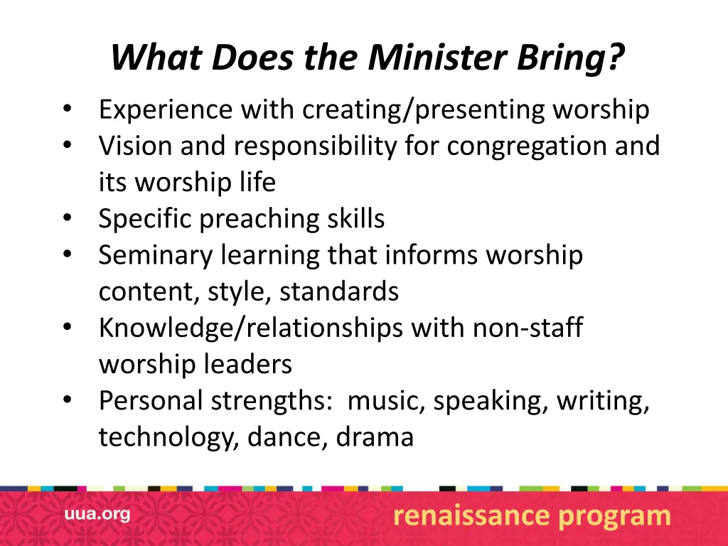 what does the minister bring experience with