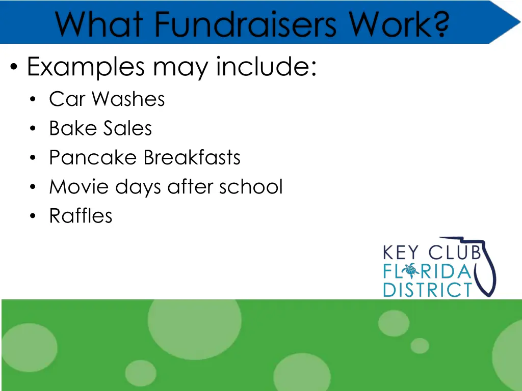 what fundraisers work examples may include