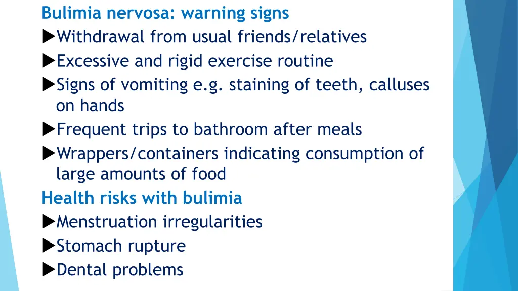 bulimia nervosa warning signs withdrawal from