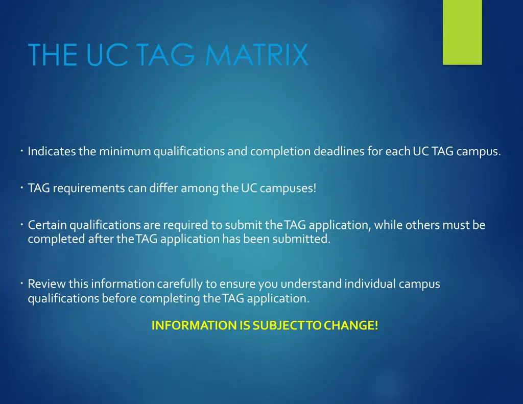 the uc tag matrix