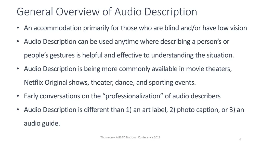 general overview of audio description