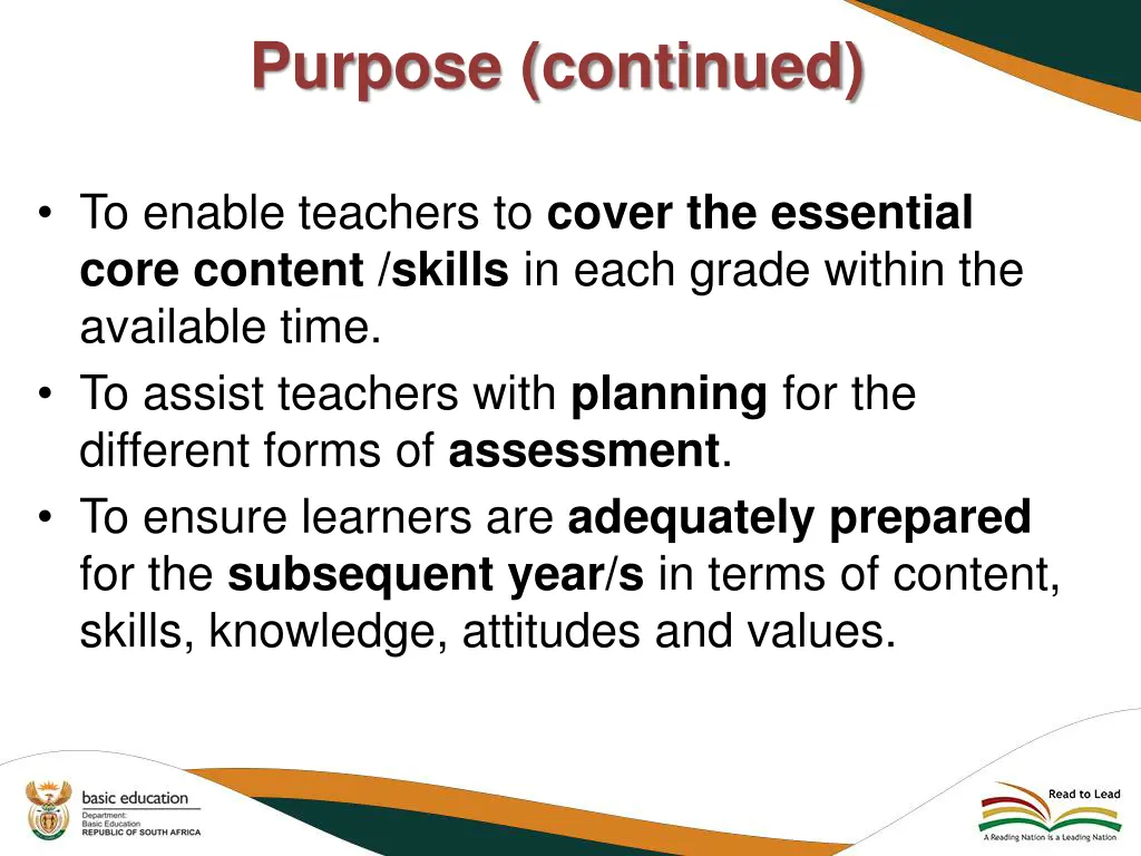 purpose continued