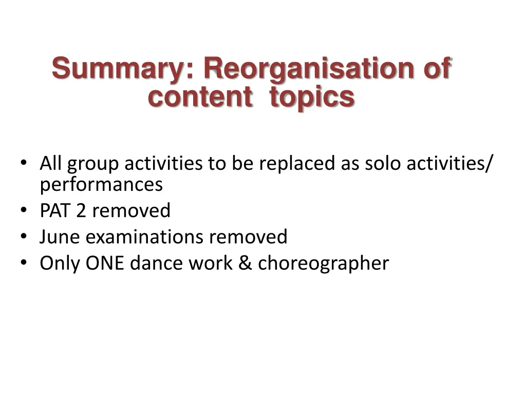 summary reorganisation of content topics