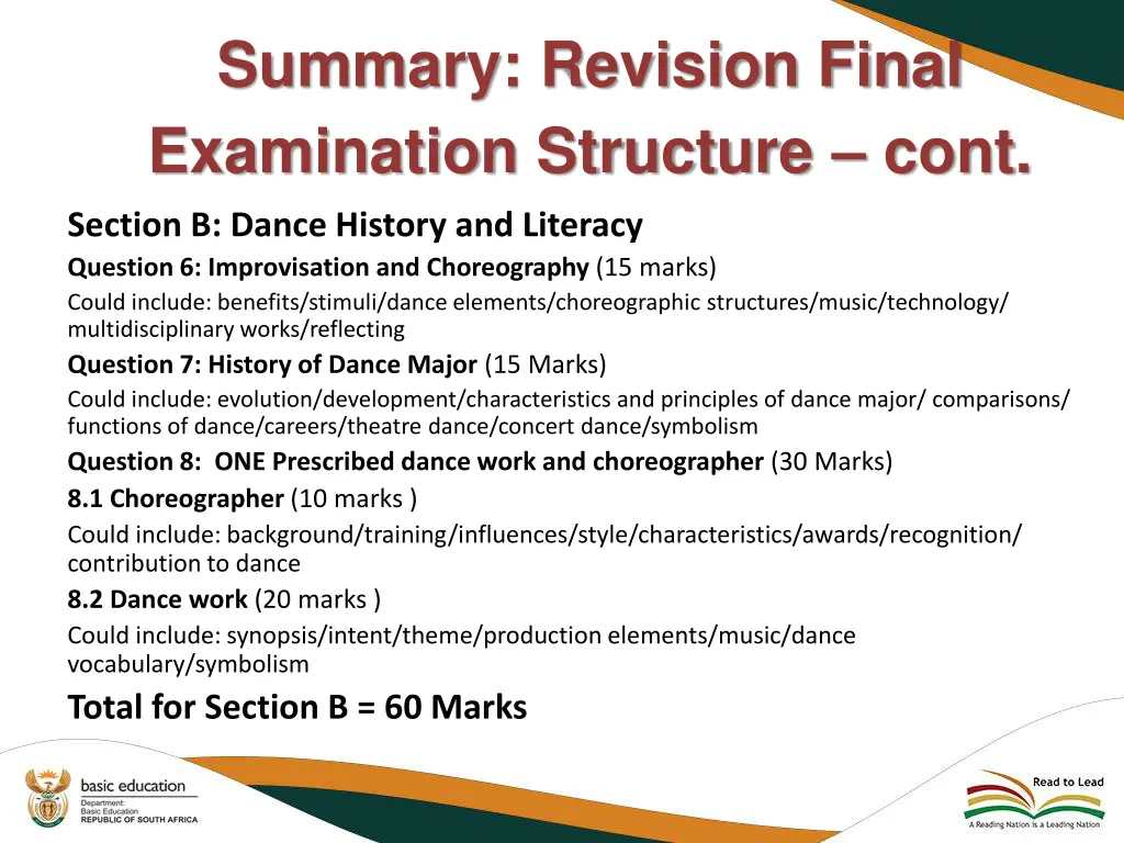 summary revision final examination structure cont