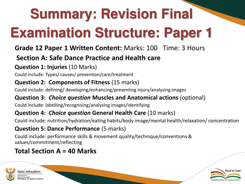 summary revision final examination structure