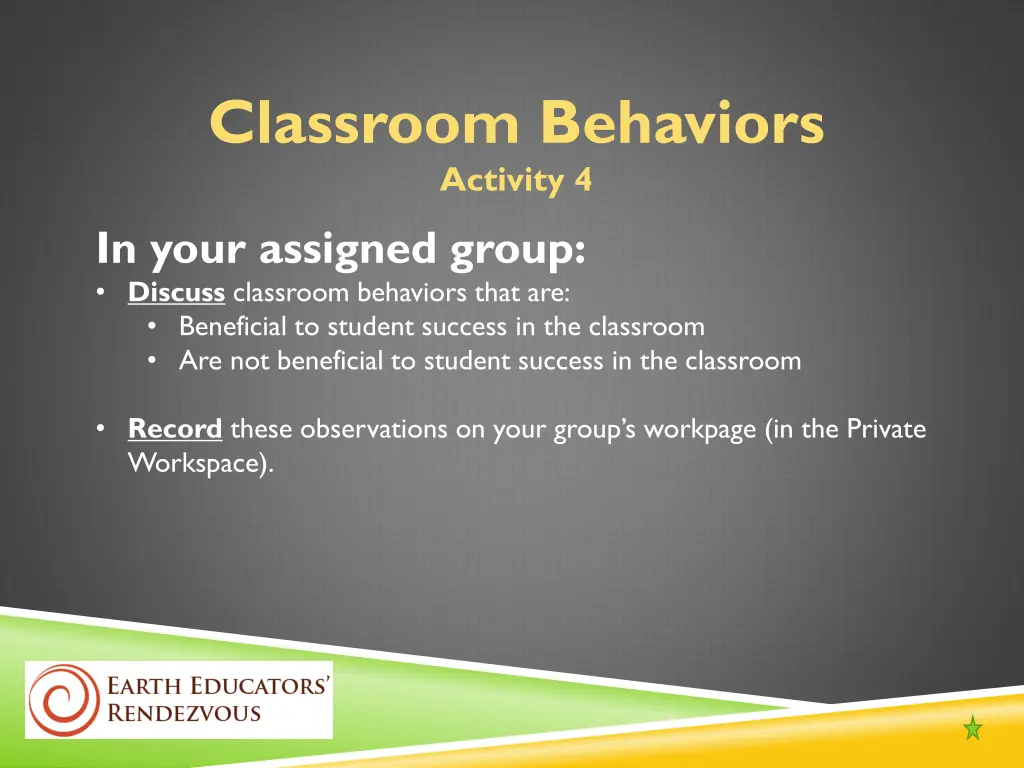classroom behaviors activity 4 in your assigned