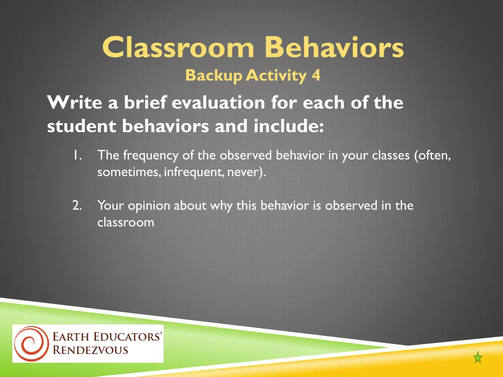 classroom behaviors backup activity 4