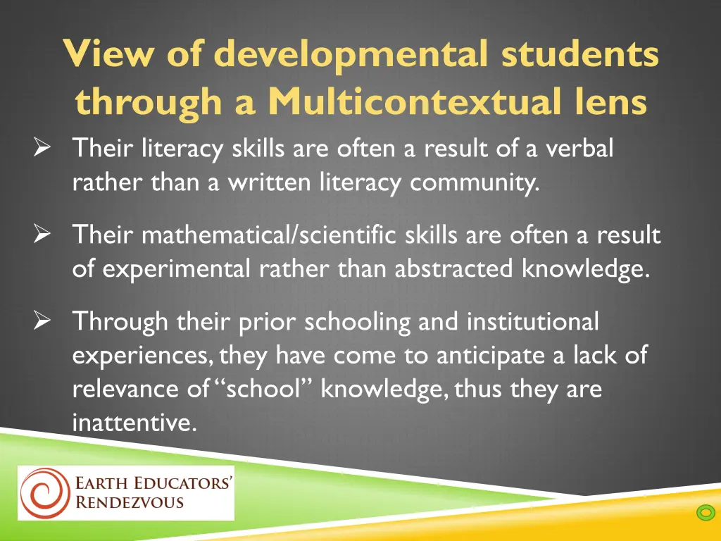 view of developmental students through 1