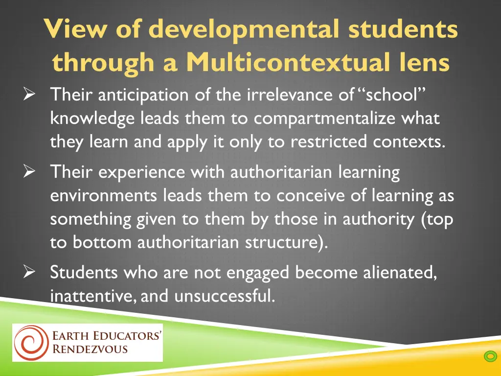 view of developmental students through 2