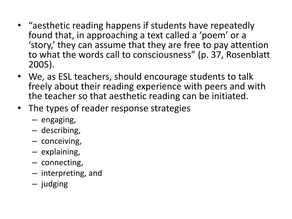 aesthetic reading happens if students have