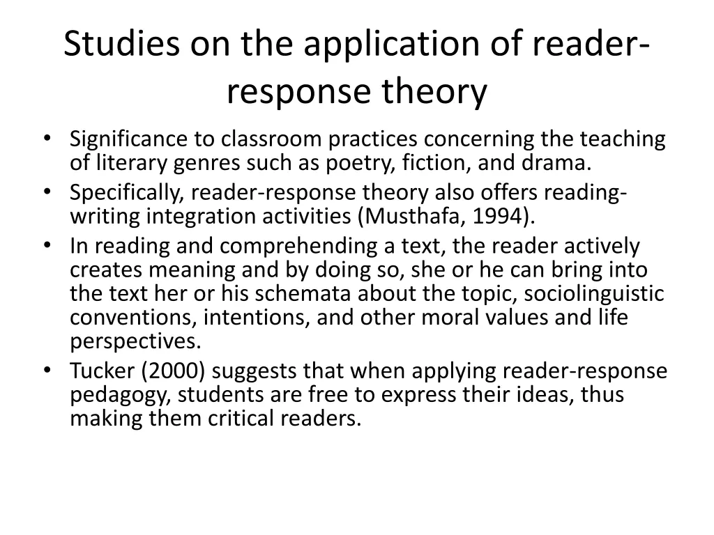 studies on the application of reader response