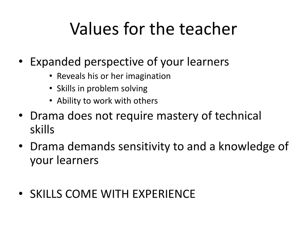 values for the teacher