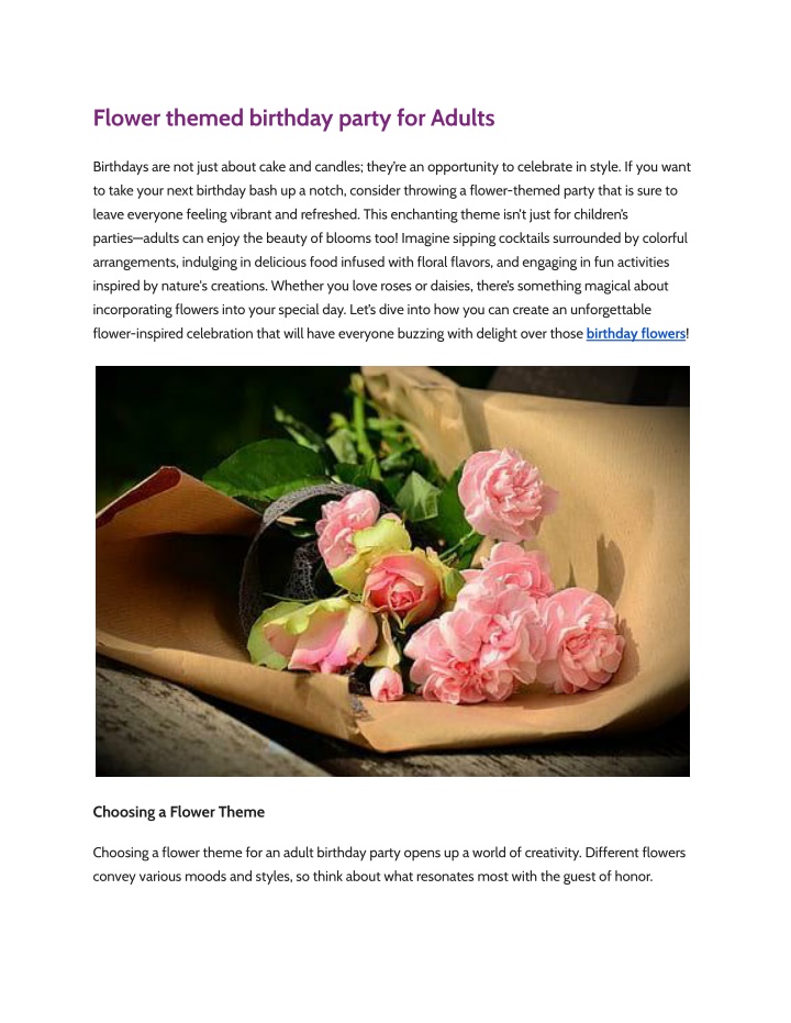 flower themed birthday party for adults