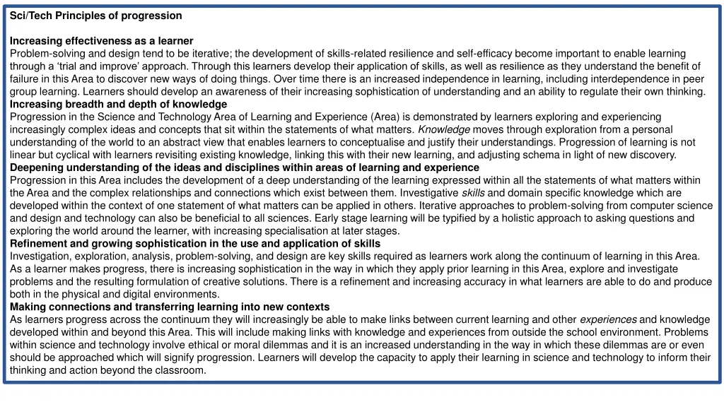 sci tech principles of progression