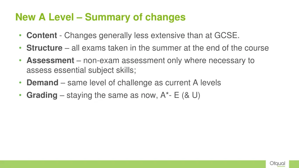 new a level summary of changes