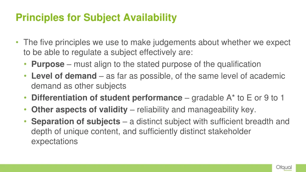 principles for subject availability