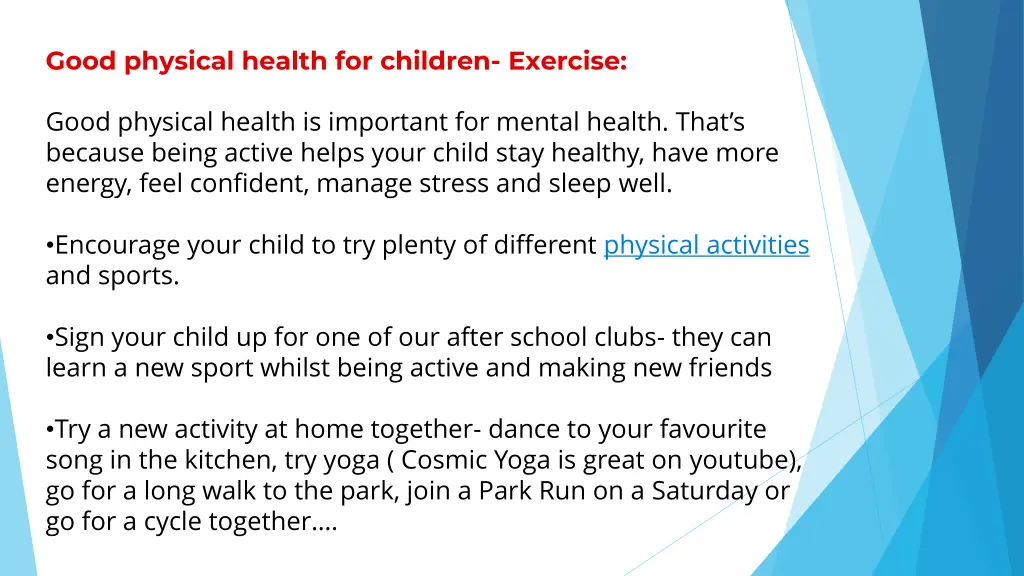 good physical health for children exercise