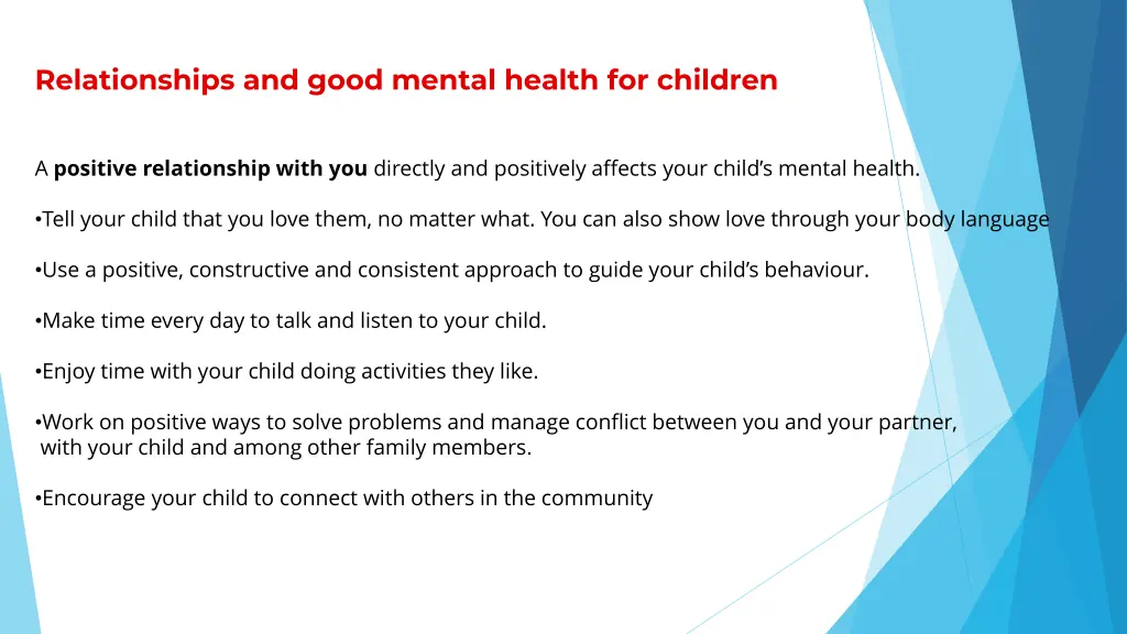 relationships and good mental health for children