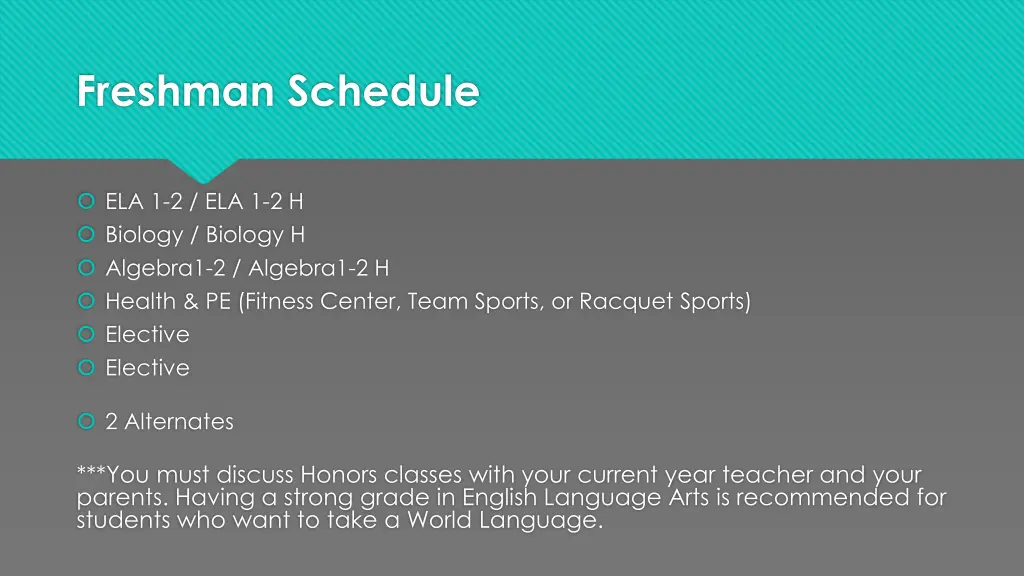 freshman schedule