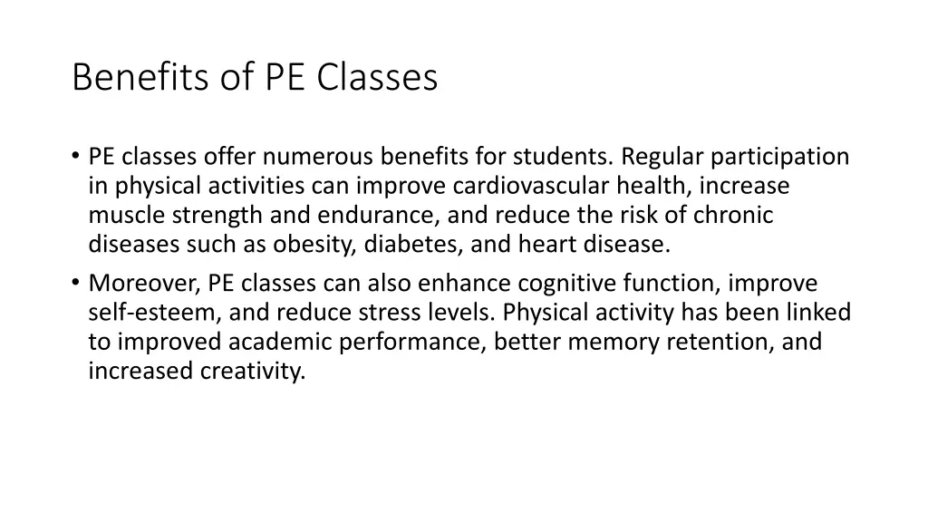 benefits of pe classes