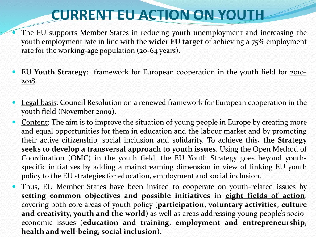 current eu action on youth