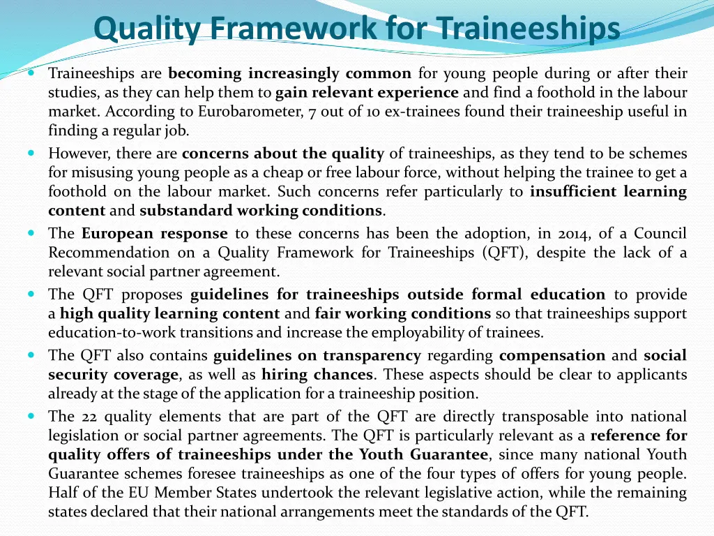 quality framework for traineeships