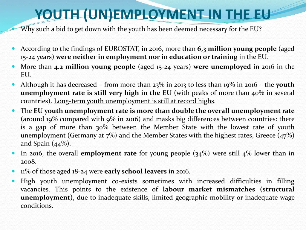 youth un employment in the eu why such