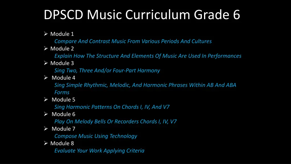 dpscd music curriculum grade 6
