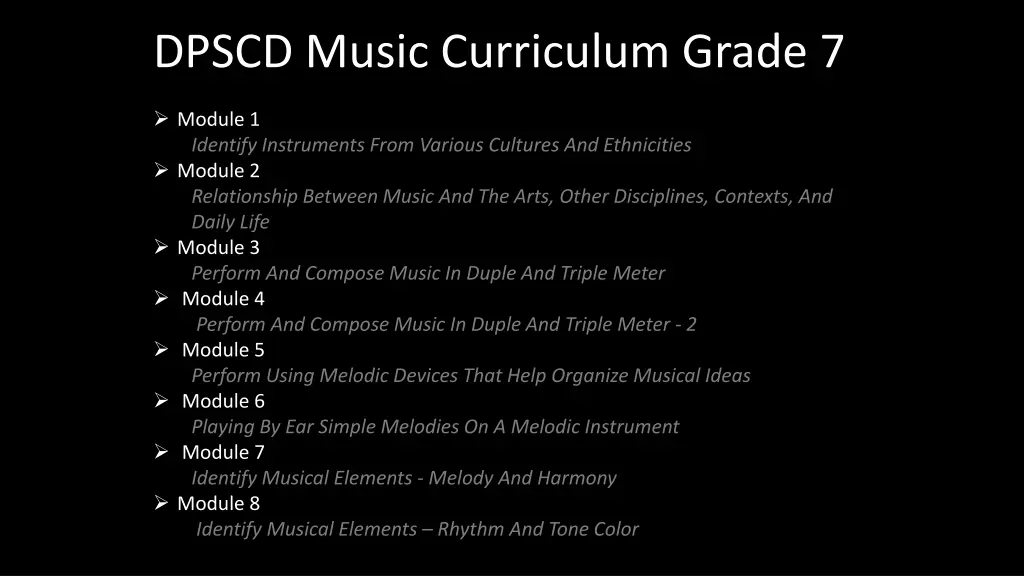 dpscd music curriculum grade 7